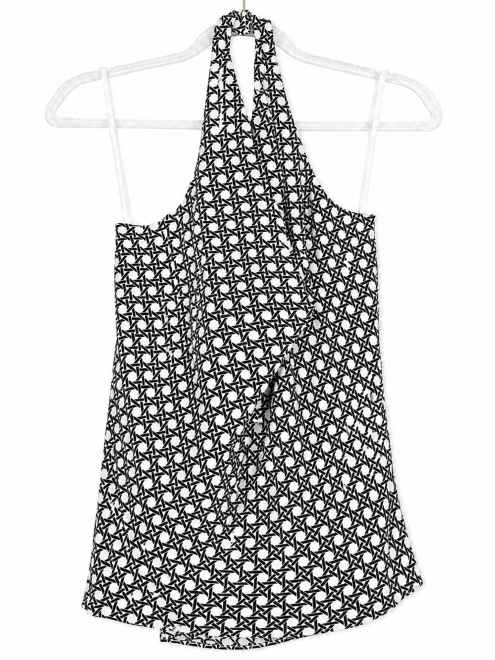 Ann Taylor Petites Silk Halter Top Black White Geometric 4P NWT